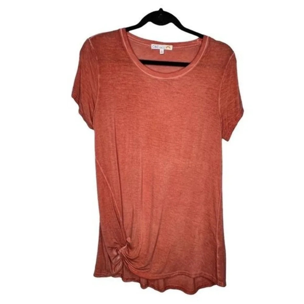 C&C California Jackie Shirt in Terrecotta Orange Front Knot Tee Small